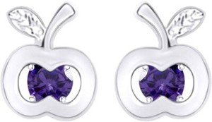 Authentic Simulated Diamond Amethyst Apple Fruit Stud Earrings In 14k Gold Plated