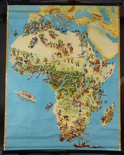 Schulwandkarte Rollbild Afrika Wirtschaft Verkehr Tiere Landwirtschaft Rohstoffe