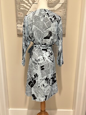 DIANE von FURSTENBERG★プリント フレアー ワンピース★関税込 M 8 10 DVF Diane von Furstenberg SHEENA Shia Newspaper BLUE