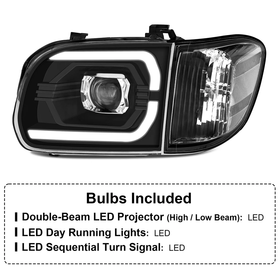 LED DRL Sequential Headlights For 2005 2006 Toyota Tundra 2005-2007 Sequoia L+R - Image 3 of 4
