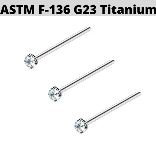 20G PRONG SET 2MM CZ IMPLANT GRADE SOLID TITANIUM BENDABLE NOSE RING PIN STUD - product listing photo