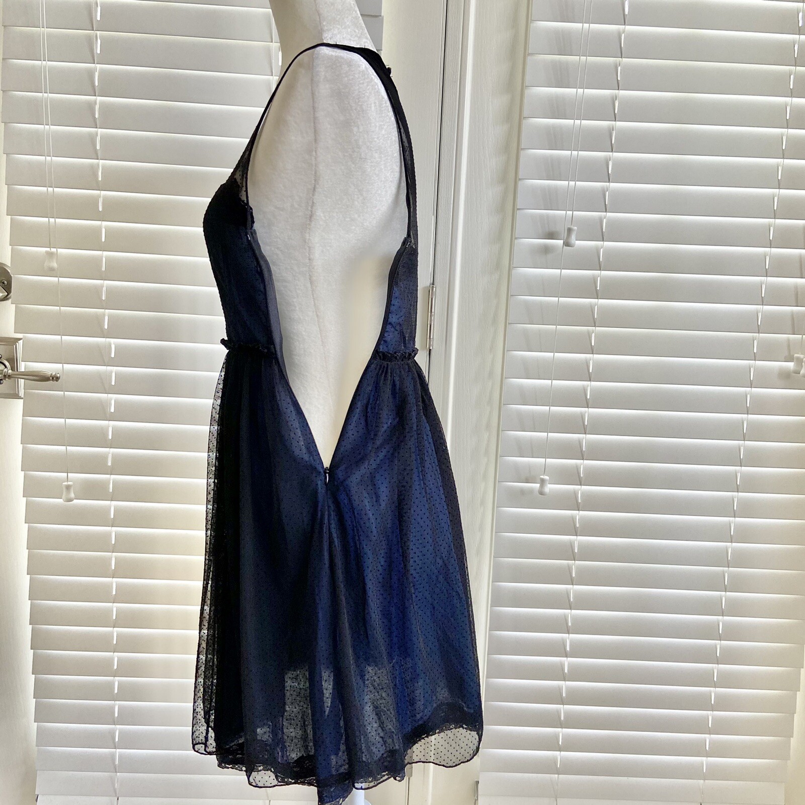 ZARA Trafaluc Mesh Layered A-Line Dress Women’s Small Blue Black Sleeveless thumbnail 10