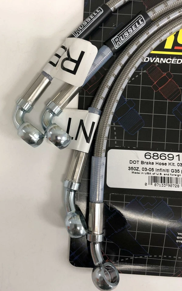 Kit de línea de manguera de freno de acero inoxidable Russell 686910 para Nissan 350 Infinity G35 2003-05 Foto 2 de 4