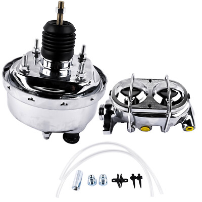 7'' Chrome Street Rod, Hot Rod Power Brake Booster with Bail Top Master Cylinder