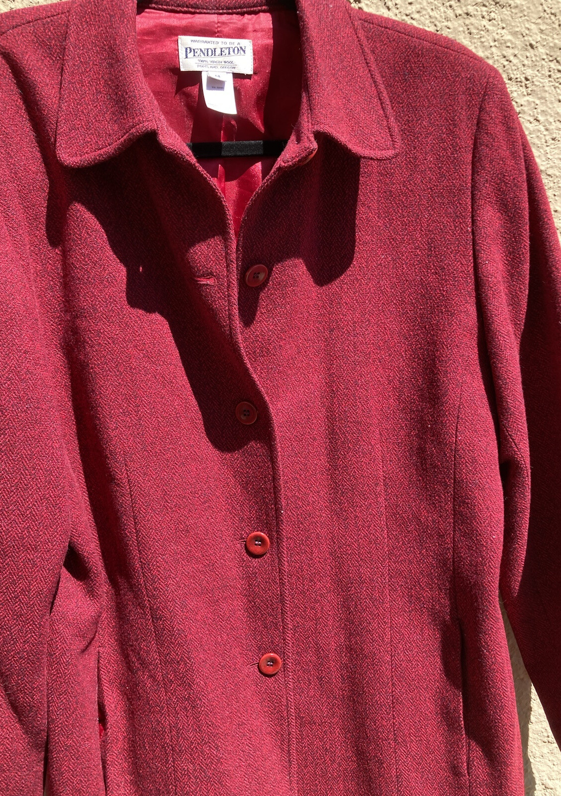 Women's Pendleton Red Solid Overcoat 14 Lined Vir… - image 11