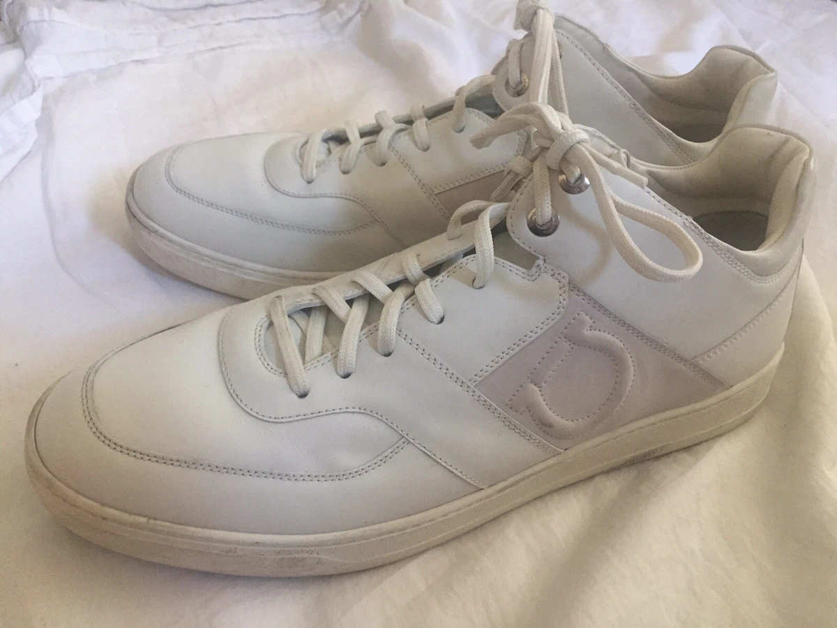 650 SALVATORE FERRAGAMO Men s Leather Mid Top Sneakers White 14