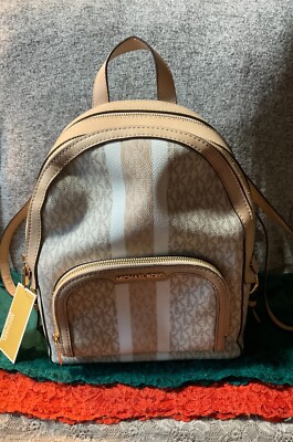 Michael Kors Jaycee Medium Backpack Vanilla Beige Coated Canvas Zip Bag Michael Kors Jaycee Medium Backpack, Pebbled Leather  main image 2