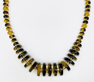 Authentic J. Crew Statement Necklace Graduated Mixed Disc Tortoise Gold- Plated Beads Nwt
