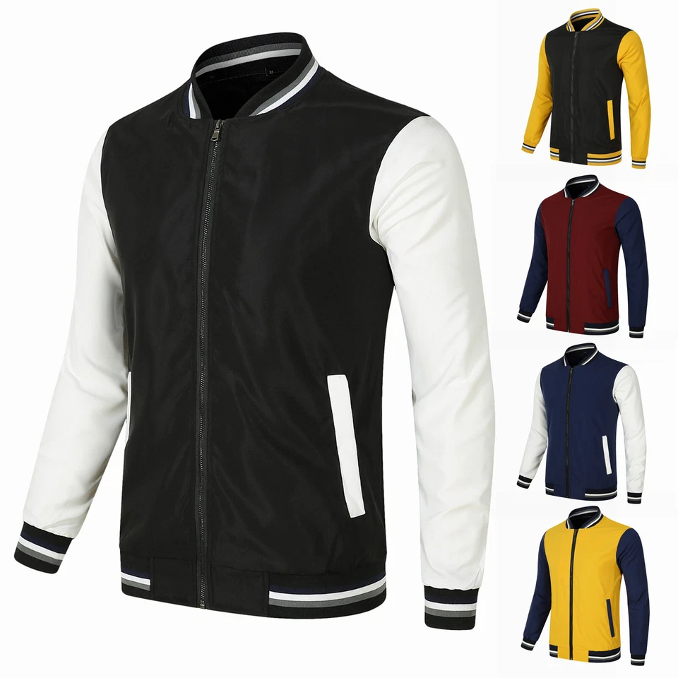 Mens Fashion Varsity Jackets Long Sleeve Slim Fit College Baseball Cotton Coat - Image 2 of 4