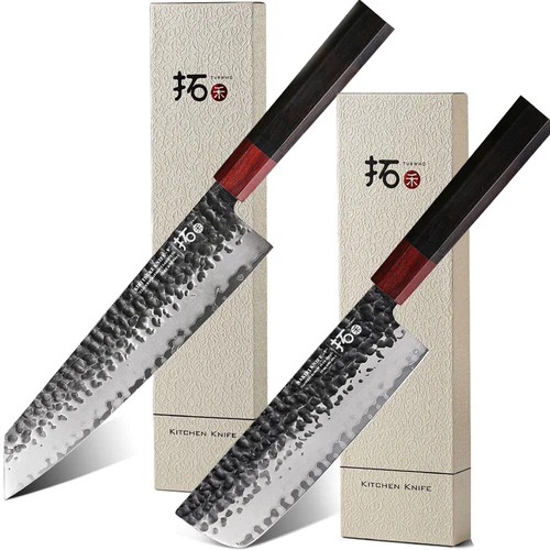 TURWHO Kiritsuke + Nakiri Knife 9Cr18Mov Hi-Carbon Steel Chef Kitchen Knife Set