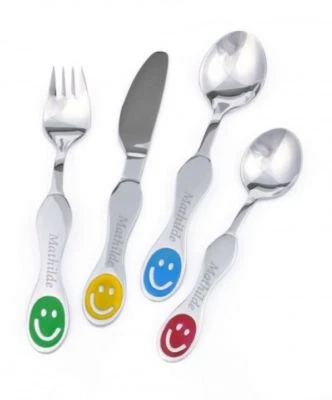 KIDDI-MEDIA Kinderbesteck mit gratis Gravur des Namen Motiv Smileys Namensbesteck Edelstahl