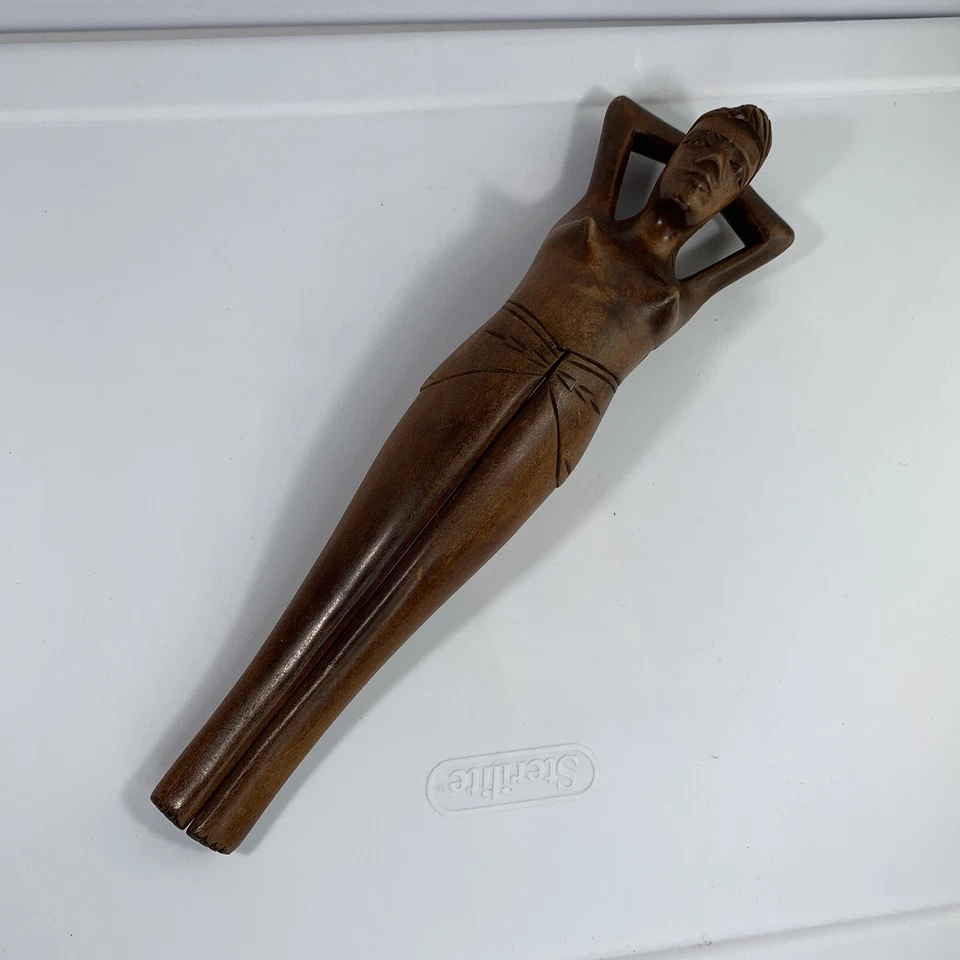 Vintage Hand Carved Wooden Naked Nude Woman Lady Nutcracker Folk Art Carving - Image 2 of 4