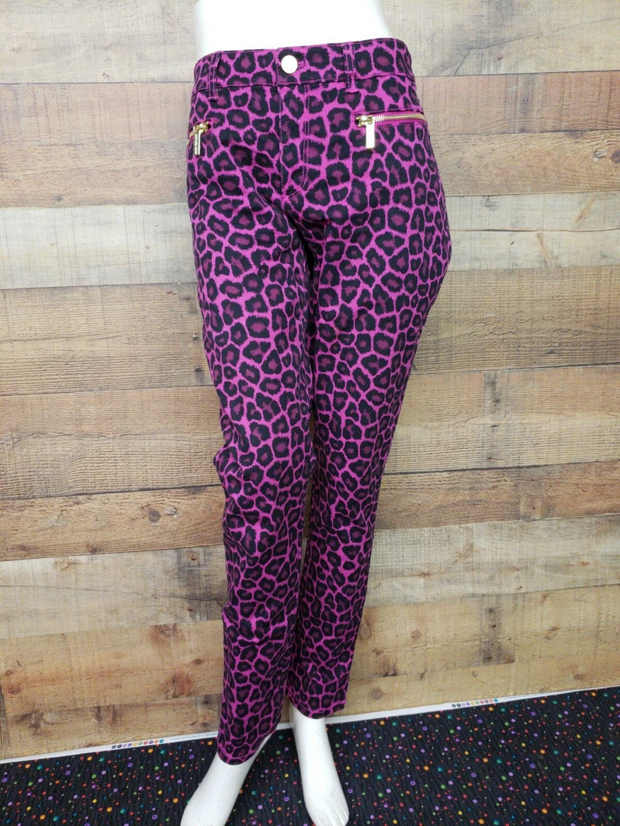 Michael Kors Skinny Purple Jeans Leopard Pants Women's Size: 8 Pre-owned