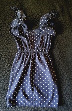By Corpus Navy White Polka Dot Bow Strap Mini Dress Coquette Small