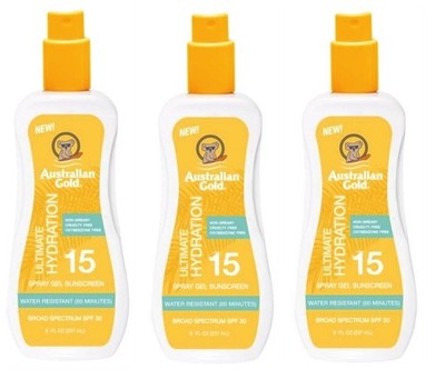 BL Australian Gold Spf#15 Spray Gel Ultimate Hydration 8oz X 3 Packs