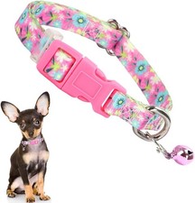 Small Dog Collars for Female Dogs Pretty Girl Cat Collars with Bells, XS Pink