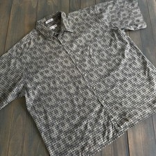 Vintage Pierre Cardin Green Geometric Button Up Shirt Short Sleeve Mens XXL P8 