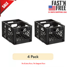 16 QUART Plastic Heavy-Duty Plastic Square Milk Crate Black, Original 4 pack