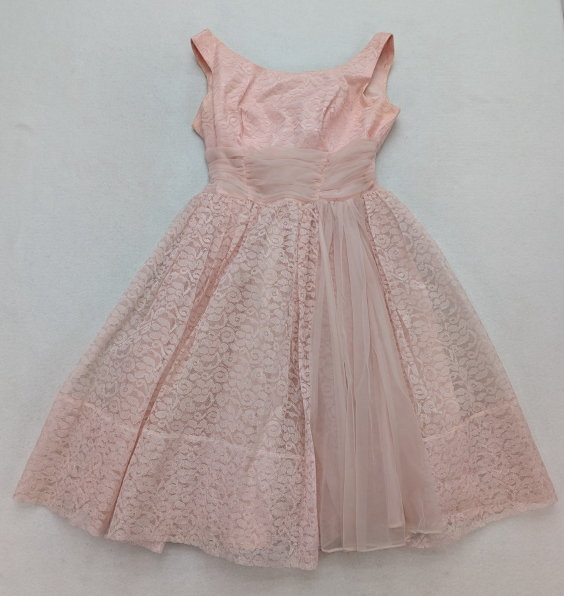 Vintage 50s 60s Women's Dress Pink Lace Midi Tea Length Party | eBay