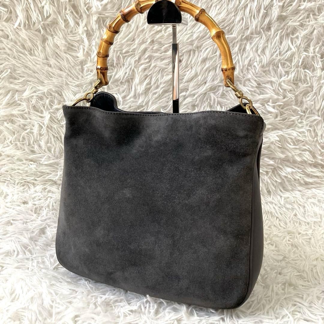 Gucci Bamboo Suede Gray Shoulder Bag with Single Handle - Authentic Pre-Owned