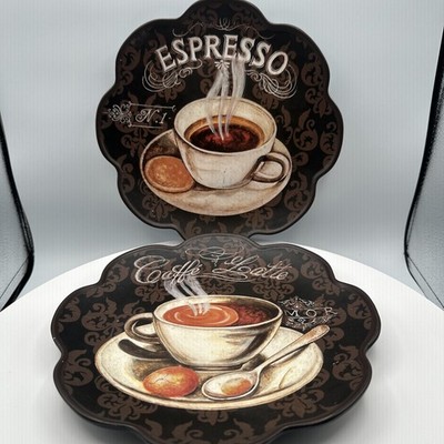 Set of 2 Espresso Caffe Latte Clay Decorative Plate Coffee Lover Bar Decor