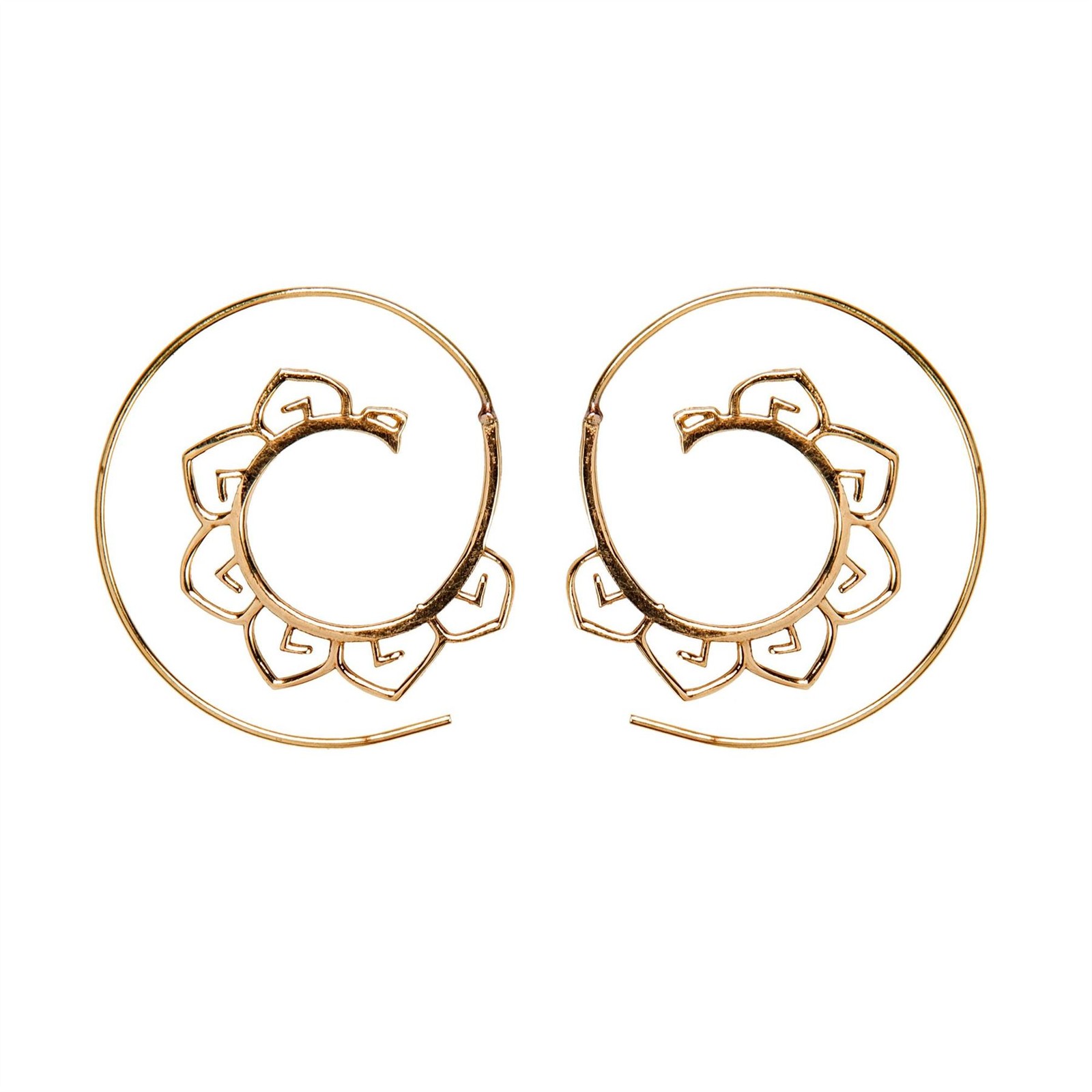 Brass Gold Mandala Lotus Spiral Threader Earrings by 81stGeneration  
