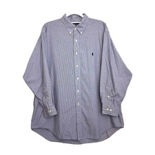 Ralph Lauren Button Down Shirt XL 17 1/2 Blue White Plaid Yarmouth Gingham Check