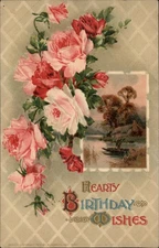 Birthday ~ Dresden ~ beautiful pink red roses ~ river canoe~ 1912 Horwitz