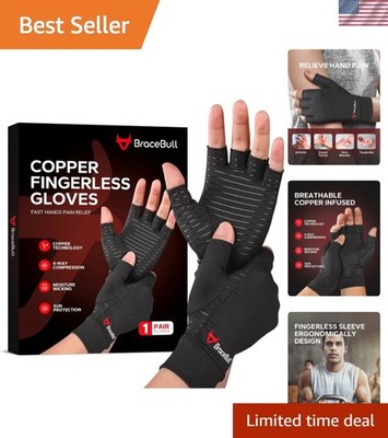 Arthritis Gloves 1 Pair, Copper Infused Fingerless Compression Gloves, RSI an...