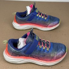 Skechers GoRun Girls Size 2 Blue Pink Athletic Running Shoes SN 303898L Goga Mat