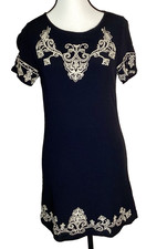 Lulu’s Boho Tale to Tell Black Embroidered Shift Mini Dress Lined Size XS