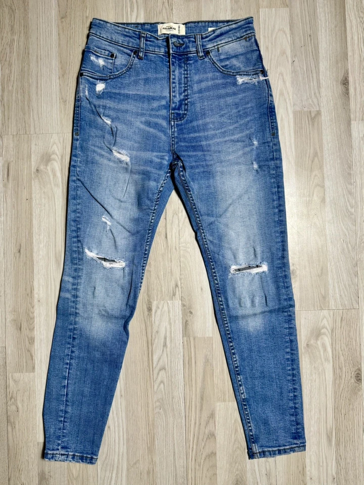 Pull&Bear Jean Carrot Femme Taille 38 Bleu Clair Denim Destroy neuf - Photo 2/4