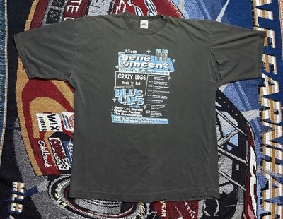 Vintage 1993 Gene Vincent Tour T-Shirt Blue Caps Rockabilly Flaws Needs Repair