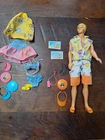 Vintage 1987 California Dream Ken  Doll + Barbie Swimsuit Skirt & Top & Accesses