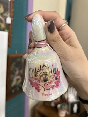 Pearlescent Ceramic Florida Souvenir Bell Pink Shell Pattern Decorative