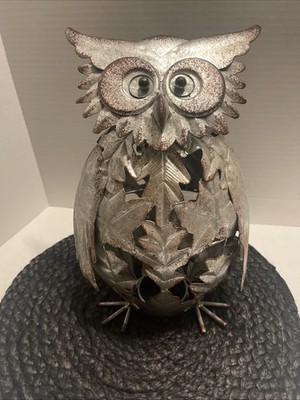 Metal Owl  Silver & Copper Leaves Rolly Eyes  12 T, 8 W