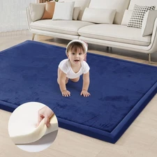 39x59 Baby Play Mat for Floor 1.3" Thick Memory Foam Tummy Time Crawling Mat