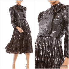 NWT Mac Duggal 93642 LONG SLEEVE TEA LENGTH DRESS Brown Size 4