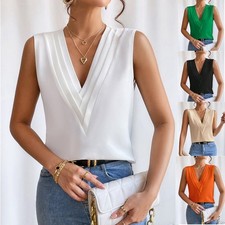 Women's Summer Sleeveless Cami Tank Top Size 8-20 Solid color vest women's top