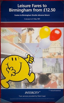 MR HAPPY MR MEN BR INTERCITY TARIFE NACH BIRMINGHAM POSTER FOTO ORIGINAL 1997