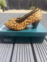 New Hotter comfort Leather/Hair Joanna Leopard Court Shoes Uk Size 4.5