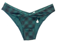 NWT Victoria's Secret Logo Cotton Tanga Panty Medium - Plaid