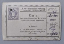 &Ouml;sterreich Telefon-Sprechkarte um 1890, 1 Kreuzer zweisprachig ausgegeben Prag