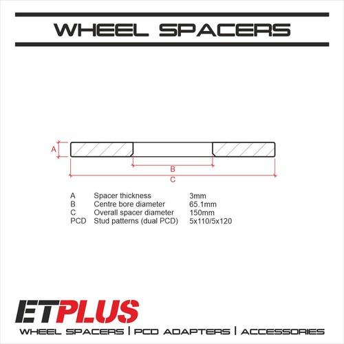 2 x 3mm Hubcentric Spacers 5x110 65.1 fit Alfa Romeo Brera 05-11 - Picture 2 of 2