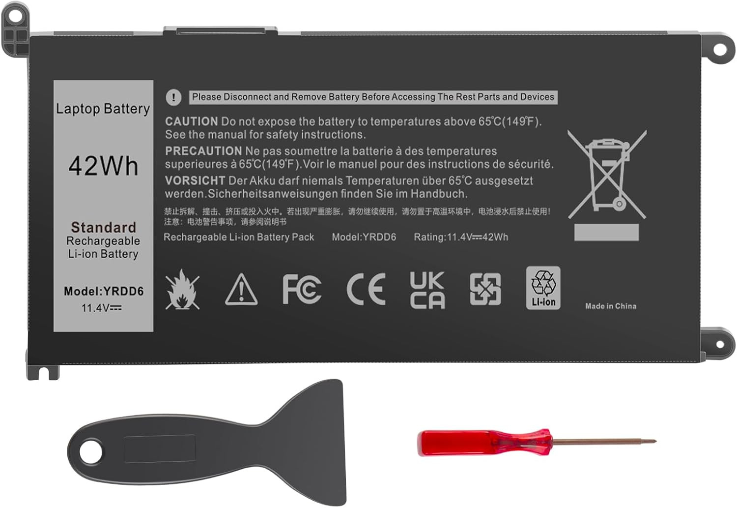 Batteria YRDD6 Compatibile Dell Inspiron 3481 3482 | 42Wh 11.4V Sicura