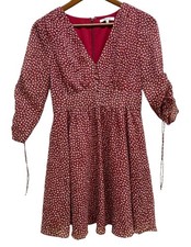 Madewell Dress 0 Burgundy Floral Button Pleated Tie Zip Lined