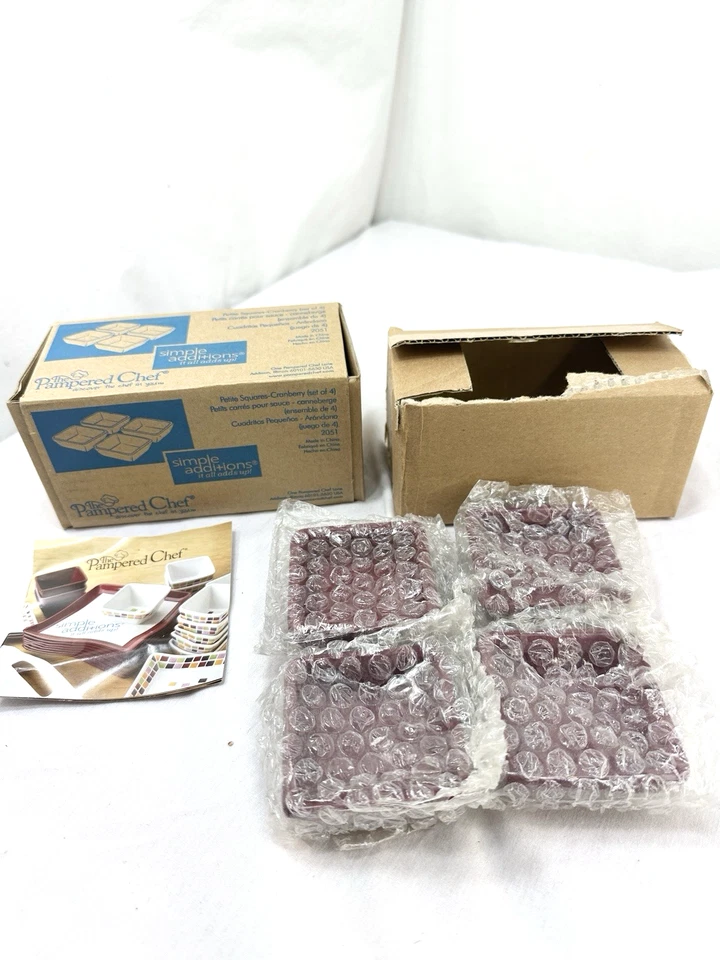 4 The Pampered Chef Simple Additions Petite Squares Borgoña # 1990 Nueva Caja Abierta Foto 3 de 4