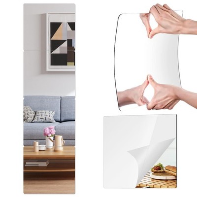 14x12 Inch Wall Mirror 4 Pack, Acrylic Adhesive Mirrors for Wall, Safety Stic...
