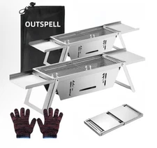 Outspell Small Protable Charcoal Grill Outdoor: BBQ MINI Foldable Grill - 2 Pack
