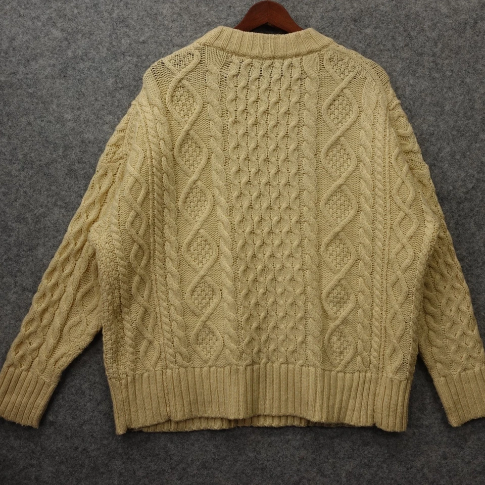 Oversized Aran Fisherman Sweater Womens S M Cream Chunky Knit Lambswool J CREW - Image 2 of 4
